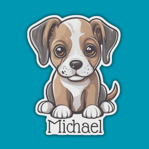 Wide Eyed Puppy Dog Monogram Waterdicht Sticker
