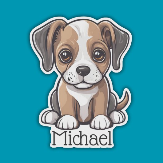 Wide Eyed Puppy Dog Monogram Waterdicht Sticker