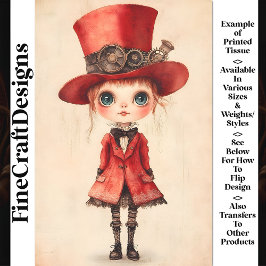 Wide Eyed Steampunk Doll, Rode AM3 Decoupage Tissuepapier