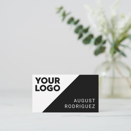 Wide Logo Custom QR Code Black White Geometric Visitekaartje (Staand voorkant)