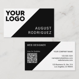 Wide Logo Custom QR Code Black White Geometric Visitekaartje