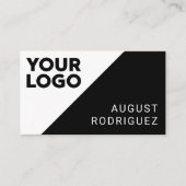 Wide Logo Custom QR Code Black White Geometric Visitekaartje (Voorkant)