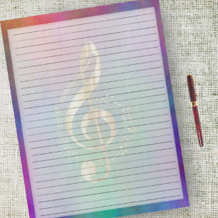 Wide Ruled Gold Music Treble Clef op Colorful Notitieblok