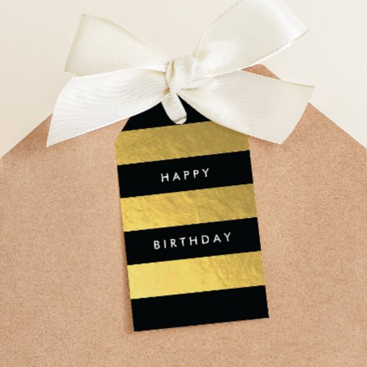 Wide Stripe Zwart en Goud Faux Folie Gift Label Cadeaulabel