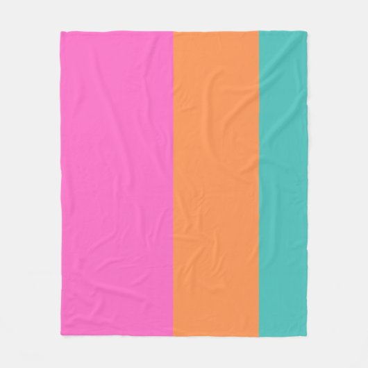 Wide Stripes Roze Sinaasappel en Blauw Modern Fleece Deken (Voorkant)