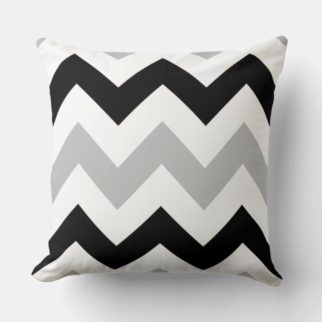 Wide Zigzag Pattern Grey Black & White Kussen (Voorkant)