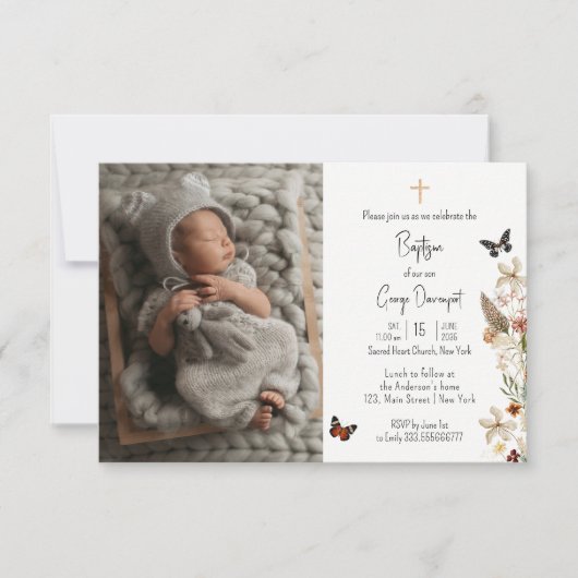 Widflower Butterfly Baptism aangepaste foto Invit Kaart (Voorkant)