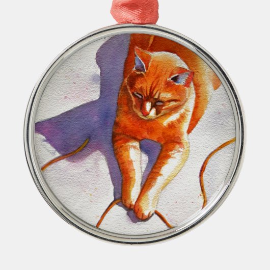 Widget Oranje Tabby Afspeelreeks Metalen Ornament (Voorkant)