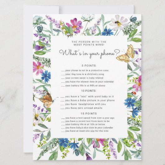 Widlfloral floral Baby shower telefoon spel kaart (Voorkant)