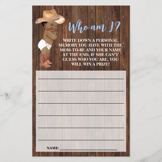 Wie ben ik AA Cowboy Roze Baby shower Game Kaart (Voorkant)