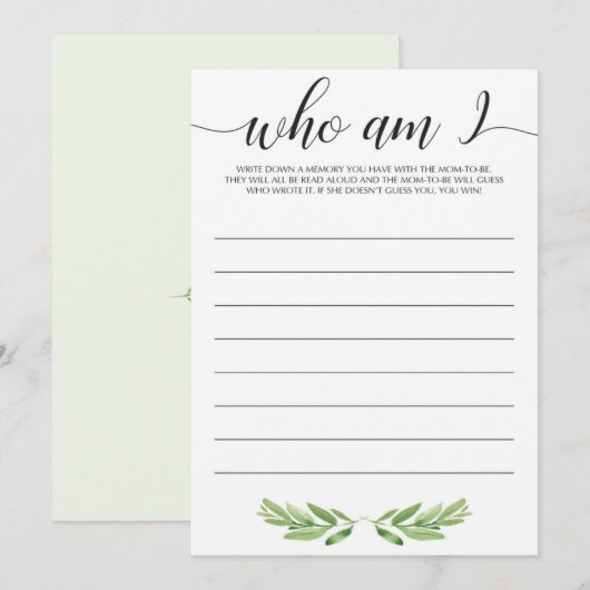 Wie ben ik Baby shower game Gender Neutral (Voorkant / Achterkant)