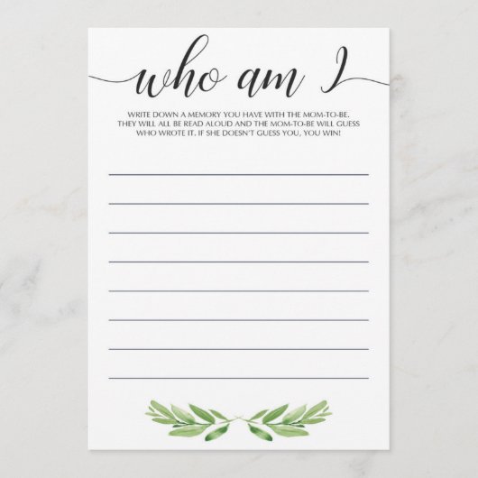 Wie ben ik Baby shower game Gender Neutral (Voorkant)