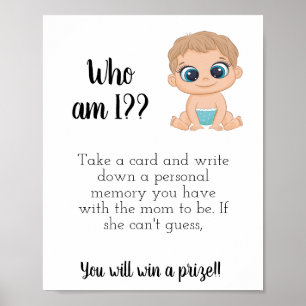 Wie ben ik? Baby shower Game Sign afdrukbaar Poster