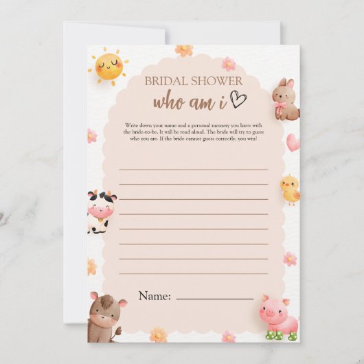 Wie ben ik Baby shower spel Kaart (Voorkant)