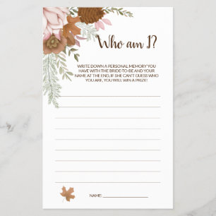 Wie ben ik Boho Autumn Vrijgezellenfeest Game Kaar Flyer