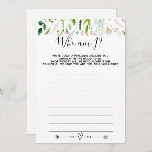 wie ben ik bruids baby shower spel kaart (Voorkant / Achterkant)