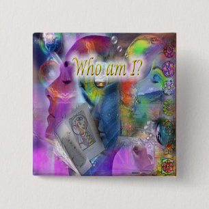 Wie ben ik Button? Vierkante Button 5,1 Cm