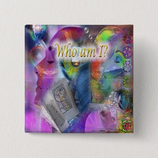 Wie ben ik Button? Vierkante Button 5,1 Cm (Voorkant)