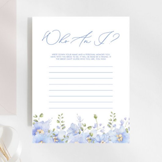 Wie ben ik Dusty Blue Floral Vrijgezellenfeest spe