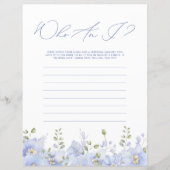 Wie ben ik Dusty Blue Floral Vrijgezellenfeest spe (Voorkant)