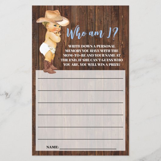Wie ben ik een kleine Cowboy Roze Baby shower Game Flyer (Voorkant)