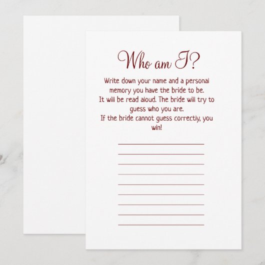 Wie ben ik eenvoudig vrijgezellenfeest spel feestdagenkaart (Voorkant / Achterkant)