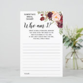 Wie ben ik? Marsala Flowers Vrijgezellenfeest Game (Staand voorkant)