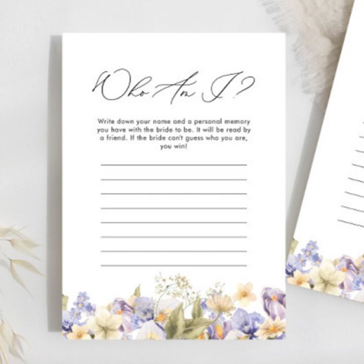 Wie ben ik Paarse Bloemen Vrijgezellenfeest spel