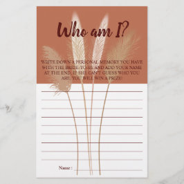 Wie ben ik? Pampas Vrijgezellenfeest Game Card Flyer