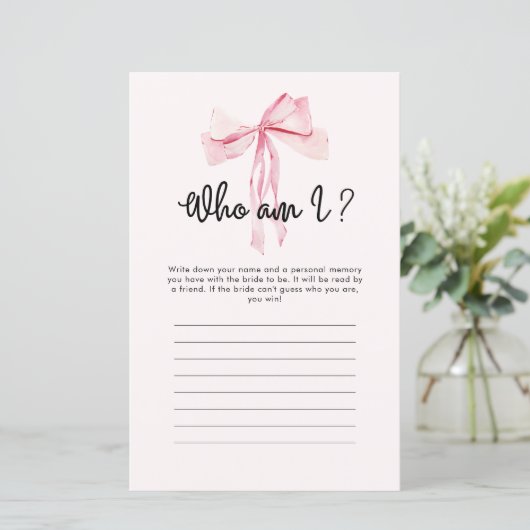 Wie ben ik Pink Ribbon Vrijgezellenfeest spel (Staand voorkant)