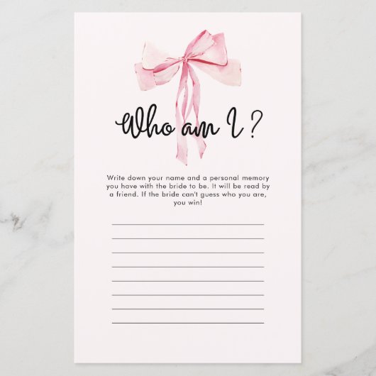 Wie ben ik Pink Ribbon Vrijgezellenfeest spel (Voorkant)