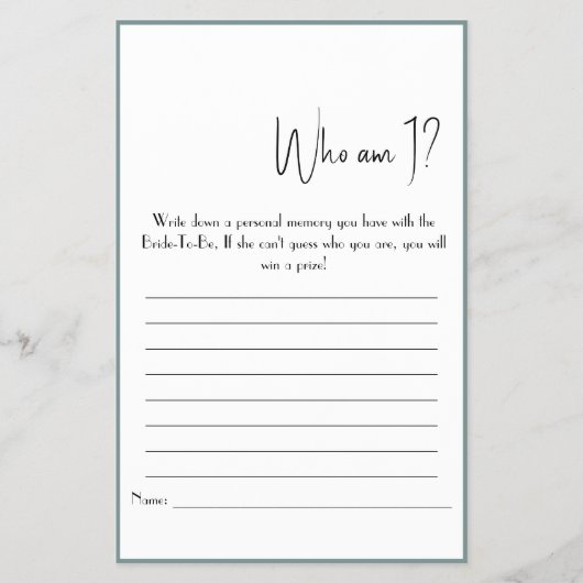 Wie ben ik? Shower Game Flyer (Voorkant)