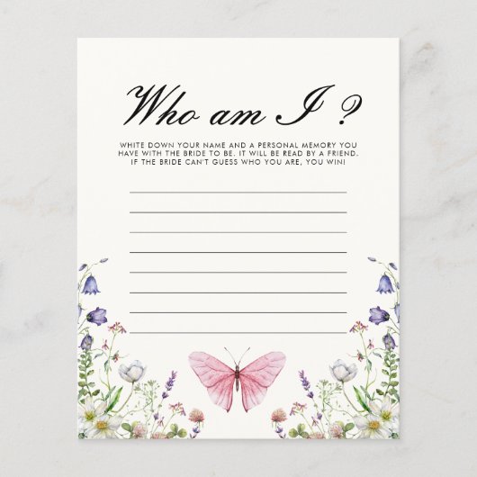 Wie ben ik vlinders Vrijgezellenfeest spel (Voorkant)