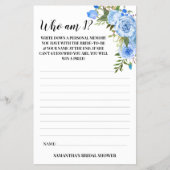 Wie ben ik? Vrijgezellenfeest Blue Flowers Game Ka Flyer (Voorkant)