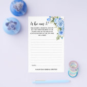 Wie ben ik? Vrijgezellenfeest Blue Flowers Game Ka Flyer (Enkel)