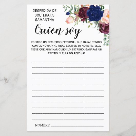 Wie ben ik? vrijgezellenfeest engels spaans spel (Achterkant)