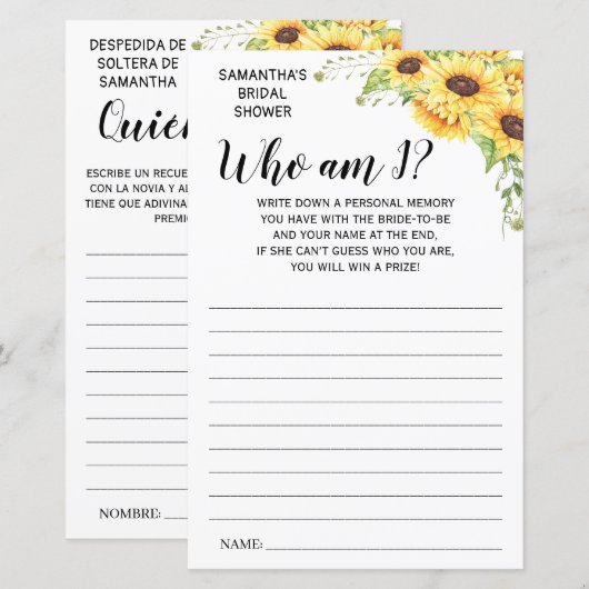 Wie ben ik vrijgezellenfeest engels spaans spel (Voorkant / Achterkant)