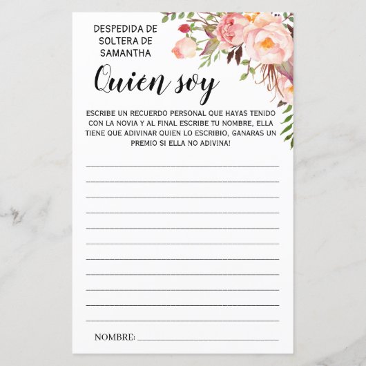 Wie ben ik? vrijgezellenfeest engels spaans spel (Achterkant)