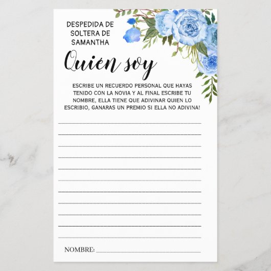 Wie ben ik? Vrijgezellenfeest Engelse Spaanstalige Flyer (Achterkant)