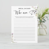 Wie ben ik Wildflower Vrijgezellenfeest spel Kaart (Staand voorkant)