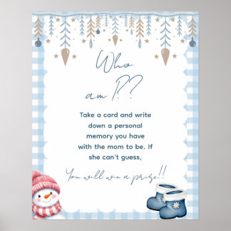 Wie ben ik Winter Baby Shower Geheugenspel Bord Poster