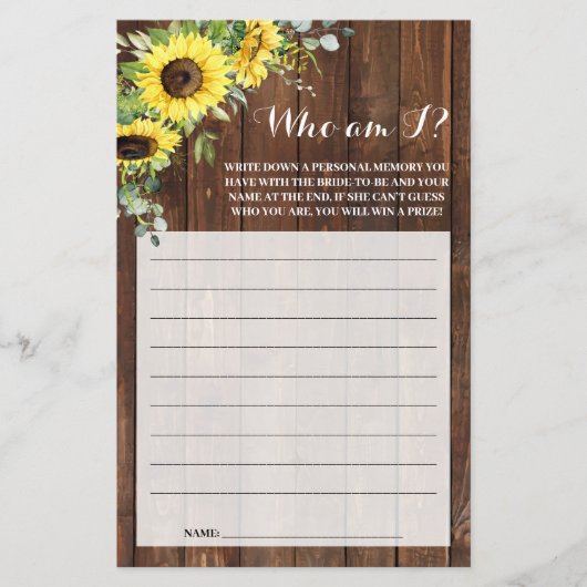 Wie ben ik Zonnebloem Westerse Bruidsdouche Spelka Flyer (Voorkant)