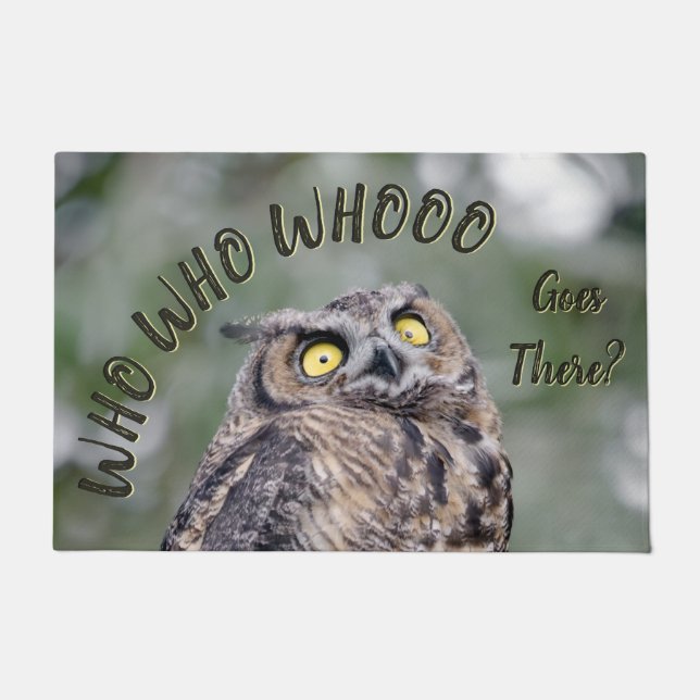 Wie gaat er heen? Funny Owl Doormat Deurmat (Voorkant)