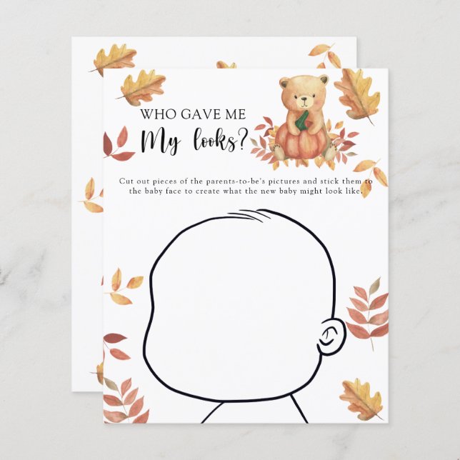 Wie gaf me mijn looks baby shower spel (Voorkant / Achterkant)