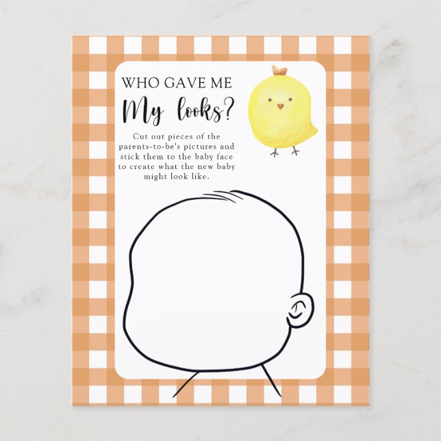 Wie gaf me mijn looks baby shower spel (Voorkant)