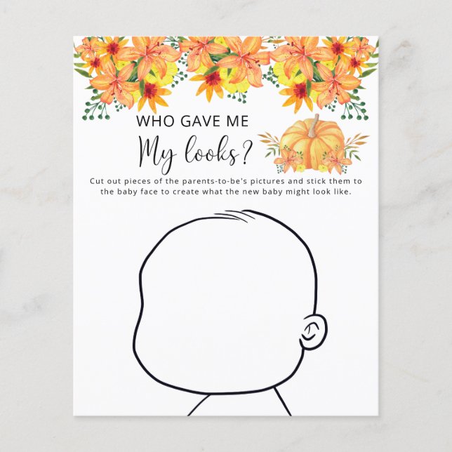 Wie gaf me mijn looks baby shower spel (Voorkant)