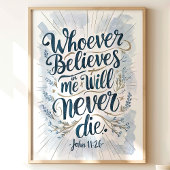 "Wie gelooft" Johannes 11:26 Muurkunst Poster