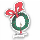 Wie gluurt door Kerstkrans Sticker (Voorkant)