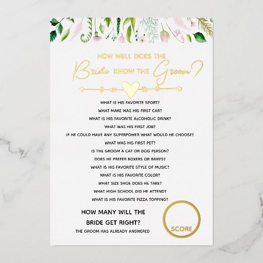 Wie goed doet bruid weet bruids baby shower spel folie uitnodiging (Voorkant)