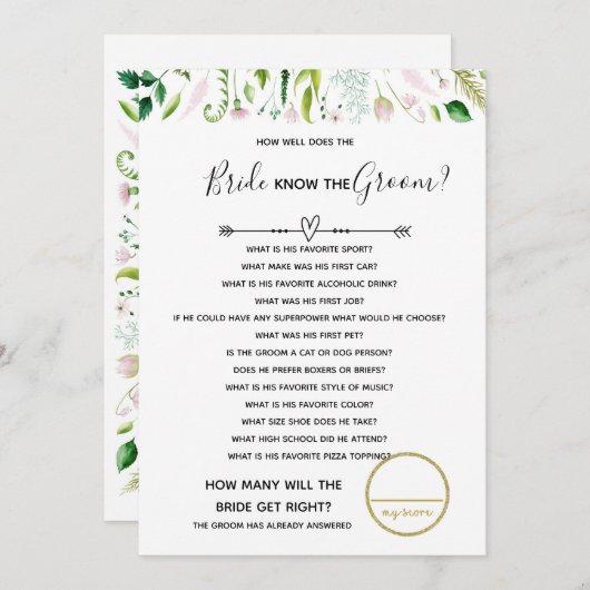 Wie goed doet bruid weet bruids baby shower spel kaart (Voorkant / Achterkant)